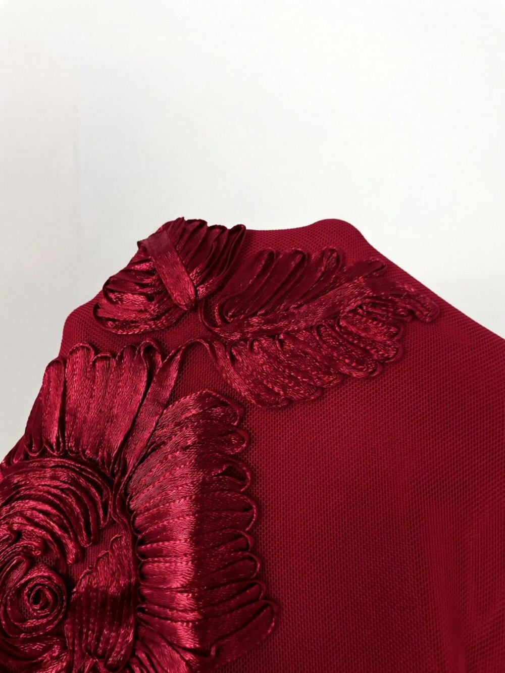 Burgundy Party Women's Asymmetrical Shoulder Sleeveless Fitted Mesh Dress - Picture 10 of 10